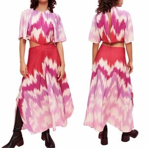 maje Ritiela Print Cutout Maxi Dress Tie Dye Fuchsia Size 10 NEW